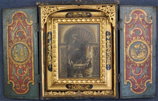 19th century Spanish School El Poder de Dios, 9.5 x 7.5in., casement framed, overall 16.75 x 27in.